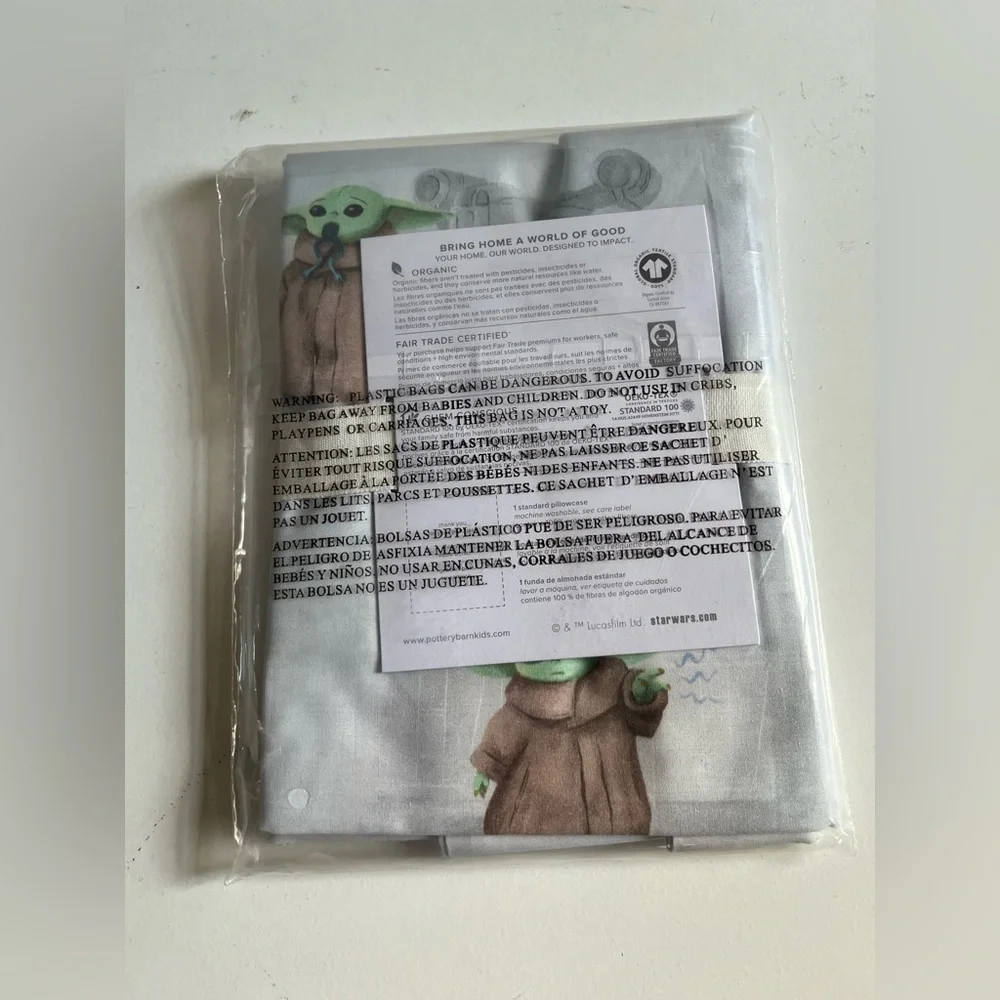 NWT Pottery Barn Kids Star Wars Mandalorian The Child Organic pillowcase